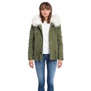Mr & Mrs Italy Army Cotton Mini Canvas Fur Parka